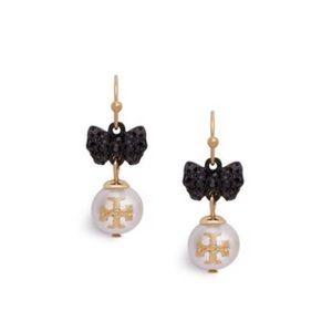 Tory Burch Metallic Crystal-pearl Bow Earring